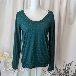 NWT Loft Outlet Emerald Forest Green Polka Dot Panel Long Sleeve Top M